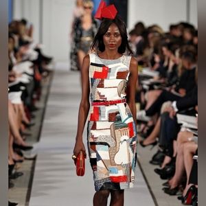 $5,200 OSCAR DE LA RENTA PICASSO ART EXCL EMB SILK SEQUIN RUNW DRESS US 8